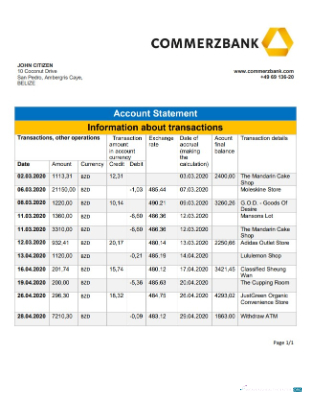 Download Belize Commerzbank bank statement word